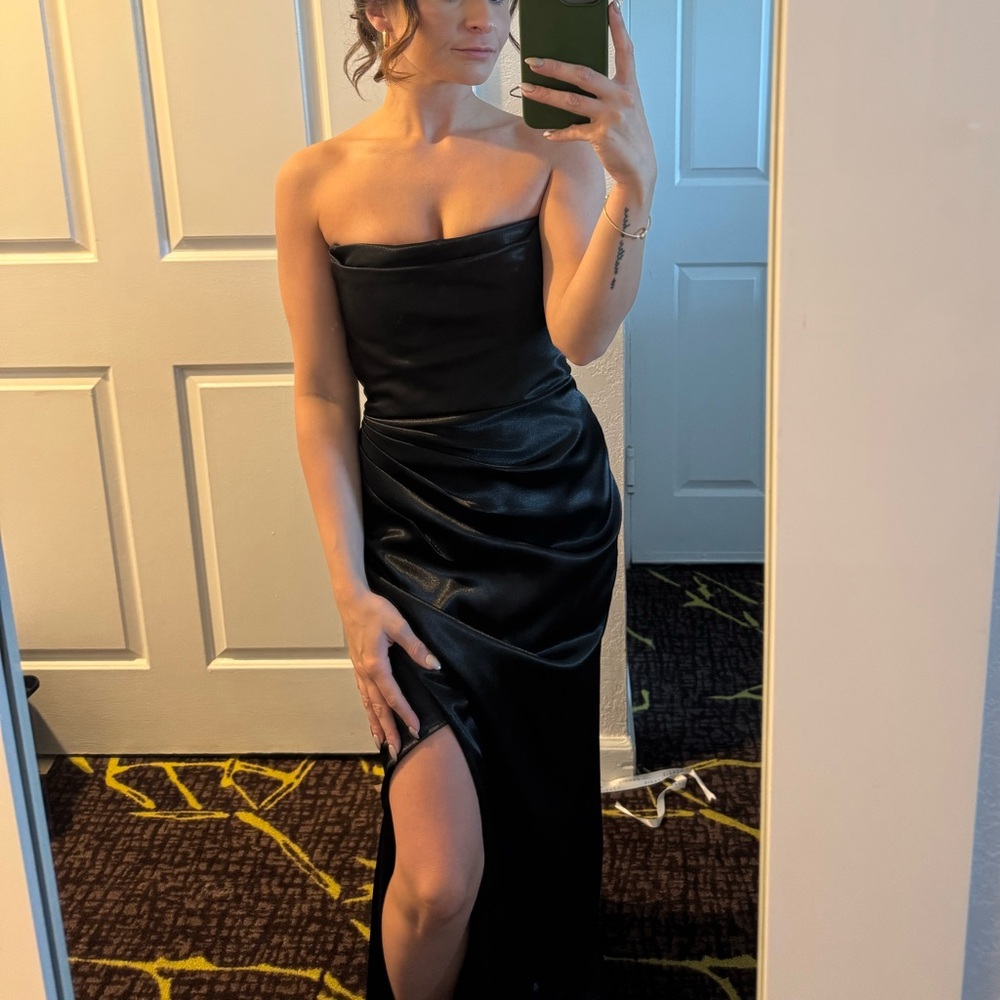 Strapless Black Satin Evening Dress